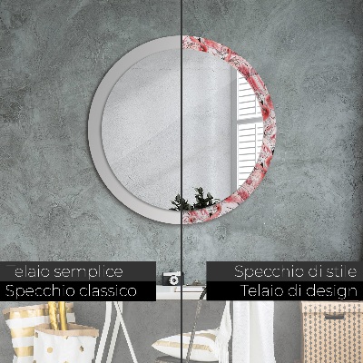 Miroir rond avec décoration Motif flamant rose