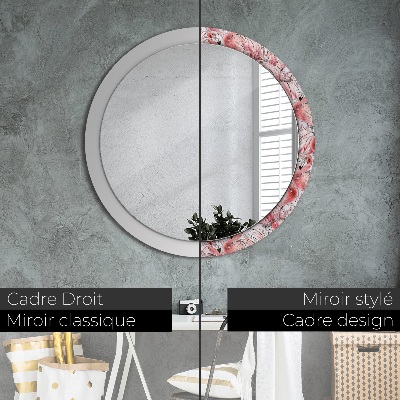 Miroir rond avec décoration Motif flamant rose
