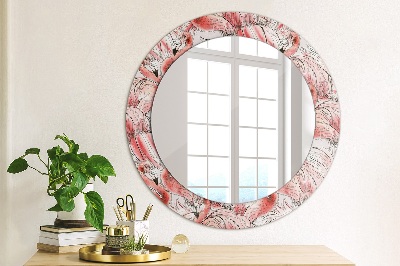 Miroir rond avec décoration Motif flamant rose