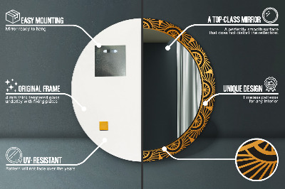 Miroir rond avec décoration Mandala doré