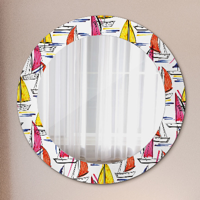 Miroir rond imprimé Un bateau sur le lac