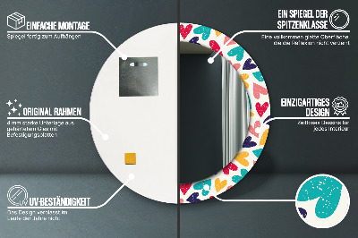 Miroir rond avec décoration Coeurs colorés