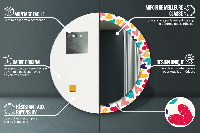 Miroir rond avec décoration Coeurs colorés