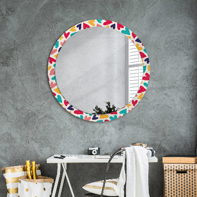 Miroir rond avec décoration Coeurs colorés