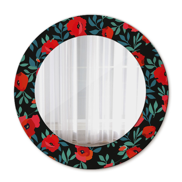 Miroir rond avec décoration Coquelicot rouge