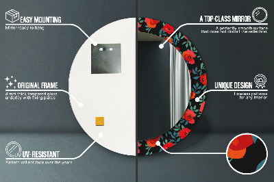 Miroir rond avec décoration Coquelicot rouge