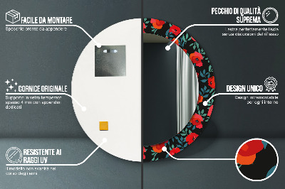 Miroir rond avec décoration Coquelicot rouge