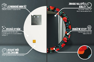 Miroir rond avec décoration Coquelicot rouge