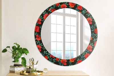 Miroir rond avec décoration Coquelicot rouge