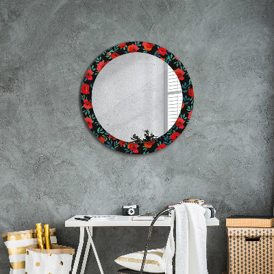Miroir rond avec décoration Coquelicot rouge