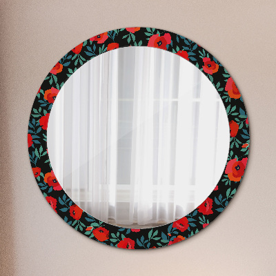Miroir rond avec décoration Coquelicot rouge