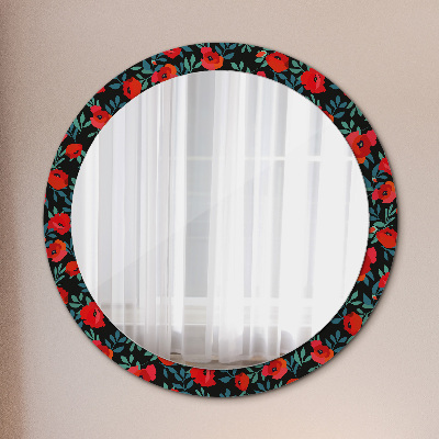 Miroir rond avec décoration Coquelicot rouge