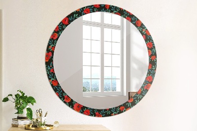 Miroir rond avec décoration Coquelicot rouge