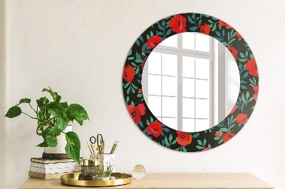 Miroir rond avec décoration Coquelicot rouge