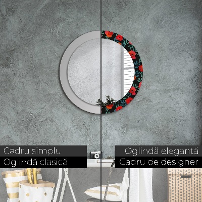 Miroir rond avec décoration Coquelicot rouge