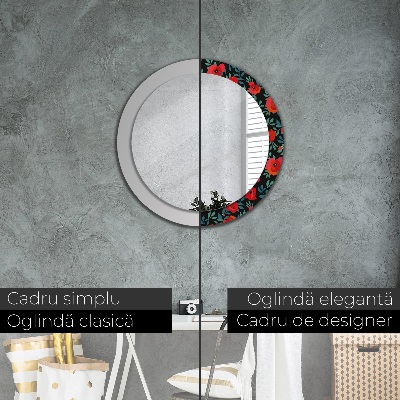 Miroir rond avec décoration Coquelicot rouge