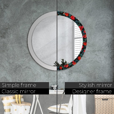 Miroir rond avec décoration Coquelicot rouge