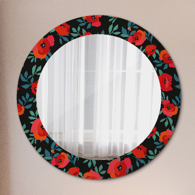 Miroir rond avec décoration Coquelicot rouge