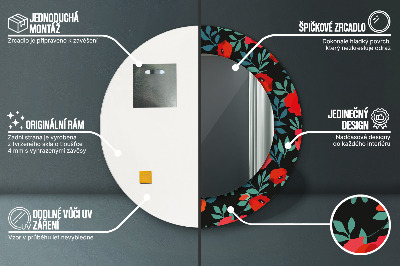 Miroir rond avec décoration Coquelicot rouge