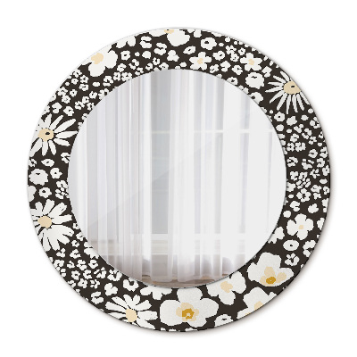 Miroir rond imprimé Marguerites ivoire