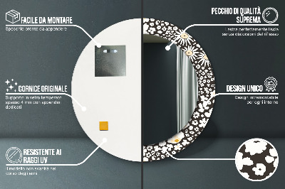 Miroir rond imprimé Marguerites ivoire