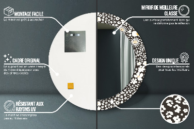 Miroir rond imprimé Marguerites ivoire