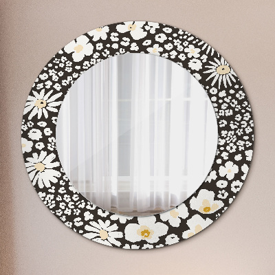 Miroir rond imprimé Marguerites ivoire