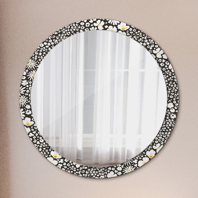 Miroir rond imprimé Marguerites ivoire