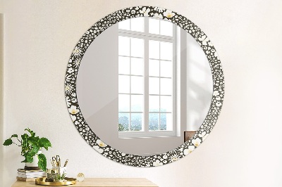 Miroir rond imprimé Marguerites ivoire