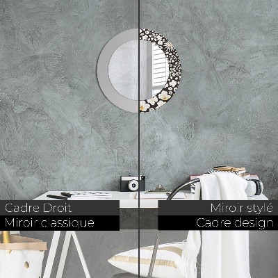 Miroir rond imprimé Marguerites ivoire