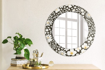 Miroir rond imprimé Marguerites ivoire