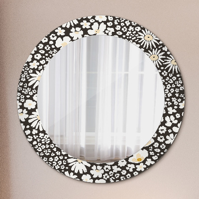 Miroir rond imprimé Marguerites ivoire