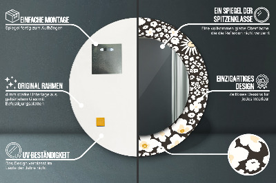 Miroir rond imprimé Marguerites ivoire
