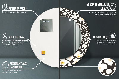 Miroir rond imprimé Marguerites ivoire