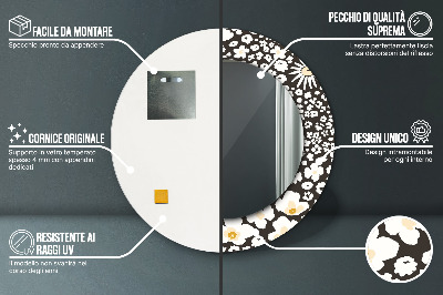 Miroir rond imprimé Marguerites ivoire