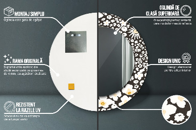 Miroir rond imprimé Marguerites ivoire