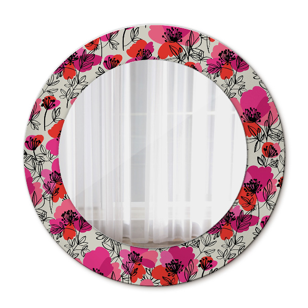 Miroir rond avec décoration Coquelicots roses