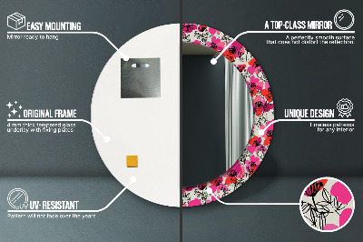 Miroir rond avec décoration Coquelicots roses