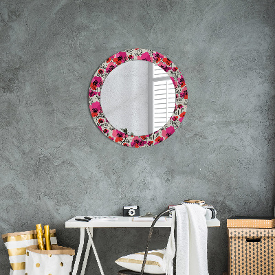 Miroir rond avec décoration Coquelicots roses