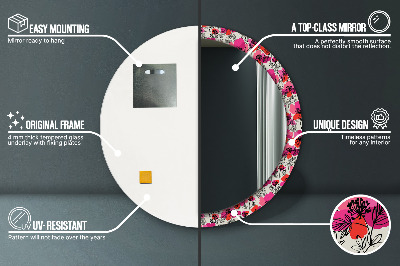 Miroir rond avec décoration Coquelicots roses