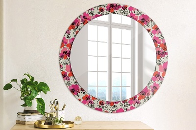 Miroir rond avec décoration Coquelicots roses