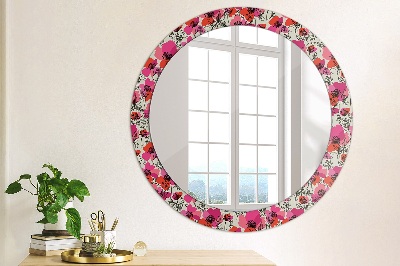 Miroir rond avec décoration Coquelicots roses