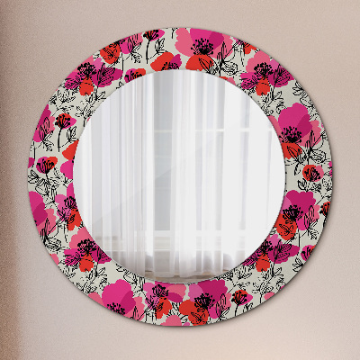 Miroir rond avec décoration Coquelicots roses