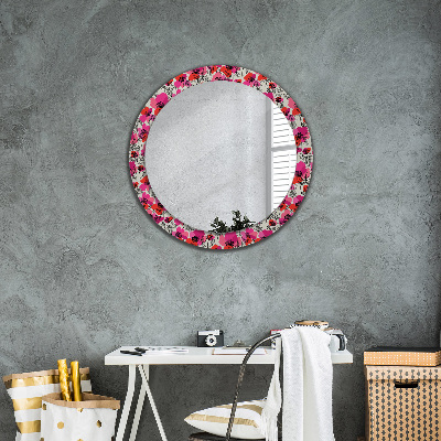 Miroir rond avec décoration Coquelicots roses