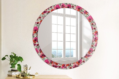 Miroir rond avec décoration Coquelicots roses