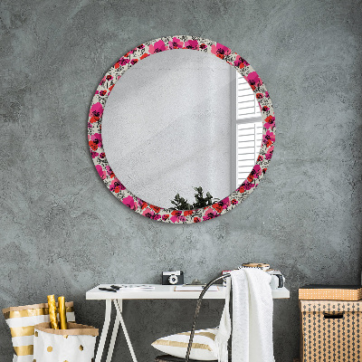 Miroir rond avec décoration Coquelicots roses