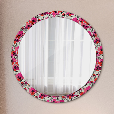 Miroir rond avec décoration Coquelicots roses