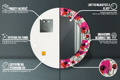 Miroir rond avec décoration Coquelicots roses