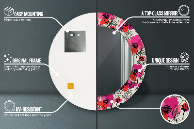 Miroir rond avec décoration Coquelicots roses