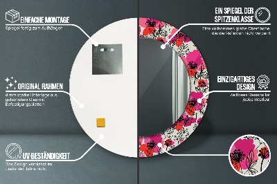 Miroir rond avec décoration Coquelicots roses